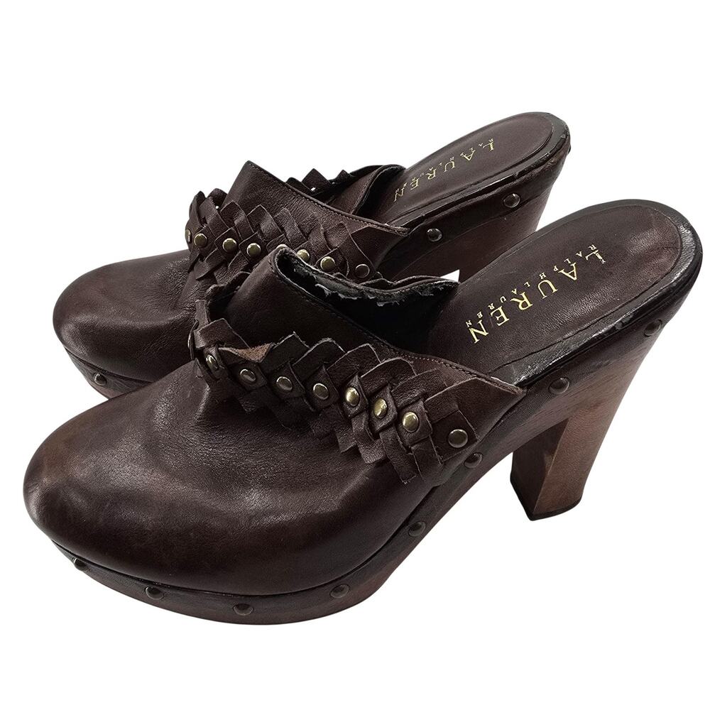 Lauren Ralph Lauren Brown Leather Mule Heels Womens Size 7.5